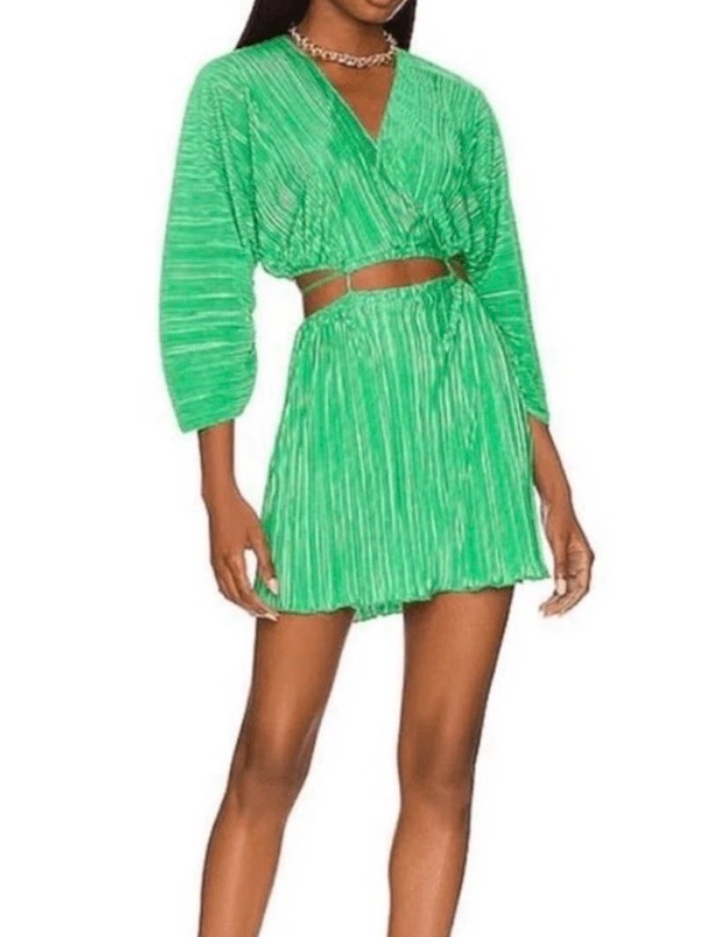 Good American Women's Green Plissé Sculpted Dress Size 3/4